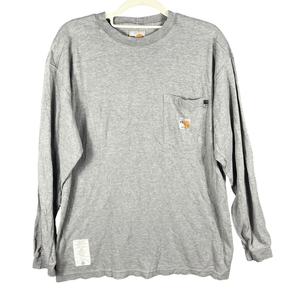 Carhartt Long Sleeve T-Shirt Mens L Gray Flame Resistant Pocket FR 297-31